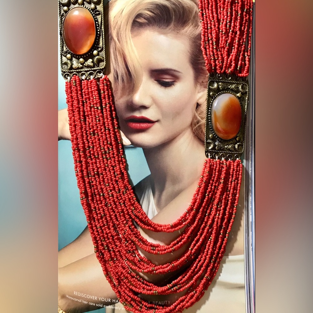 Bold Red Stone Bead Statement Necklace
